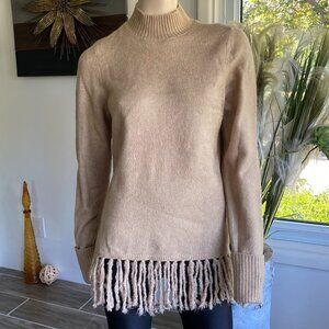 Lee Cozy Fringed Hem Fawn Sweater Sz M